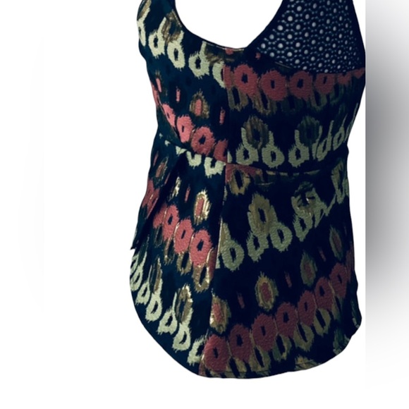 Anthropologie HD in Paris Yana Jacquard Peplum Top Blue Metallic Size 4 - Picture 7 of 16